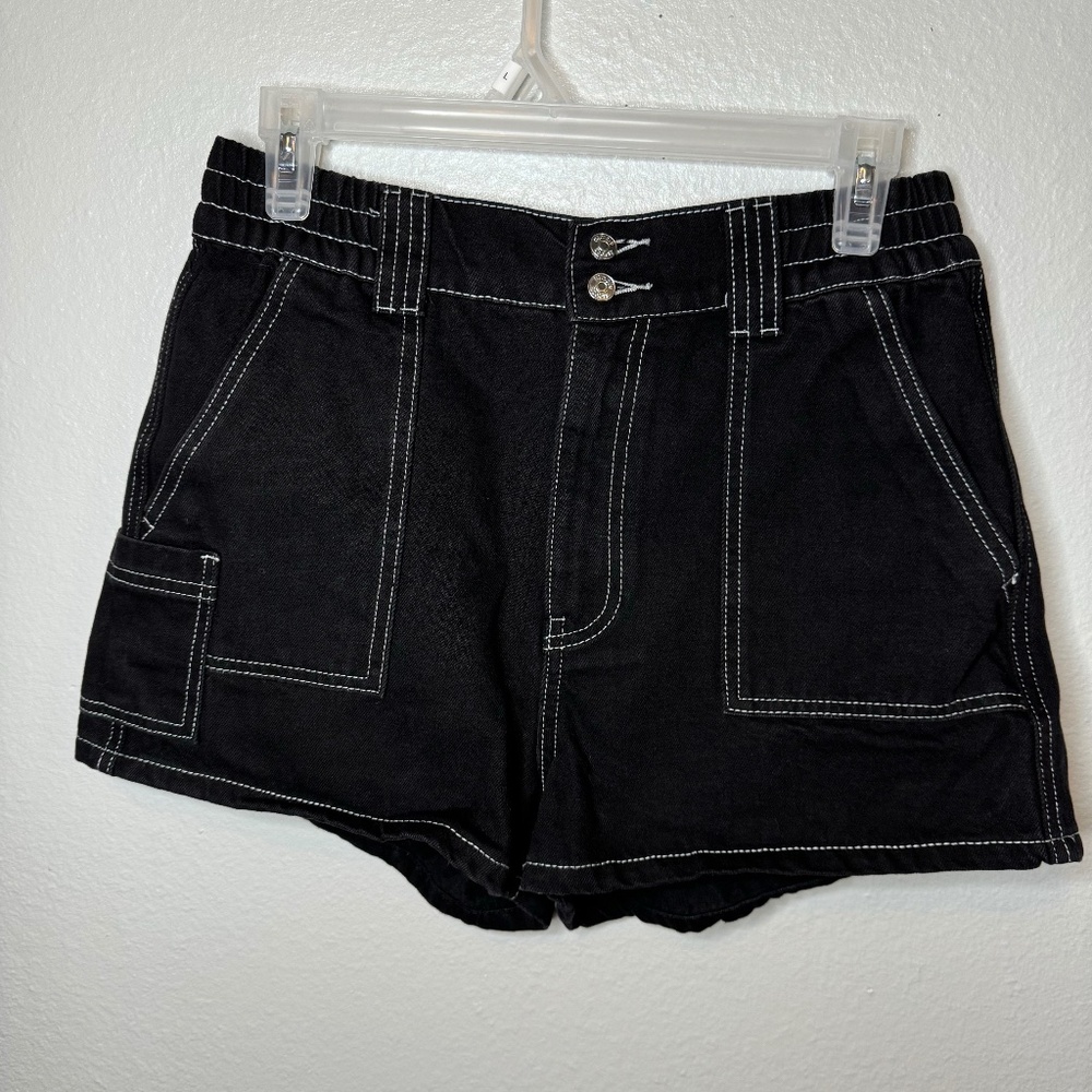NWOT Simple Society Carpenter Jean Shorts Black with White Trim Super High-Rise